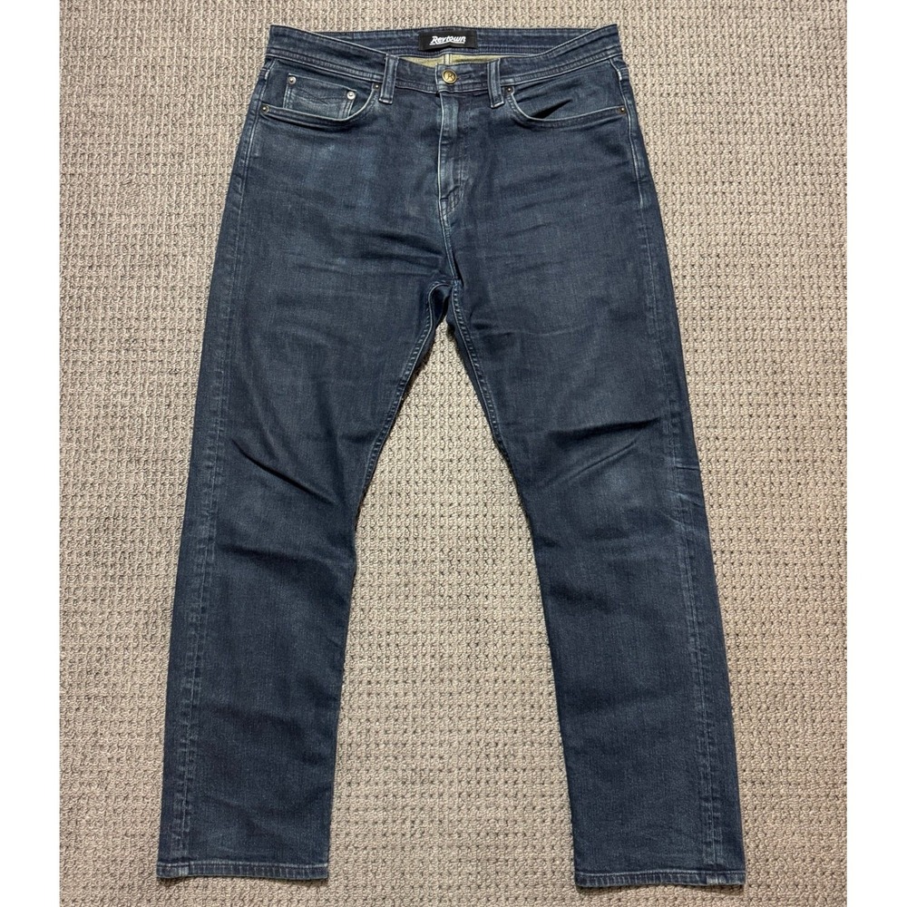 Revtown Mens Sharp Dark‎ Wash Straight Leg Denim Jeans 33x30 Stretch - Picture 2 of 10